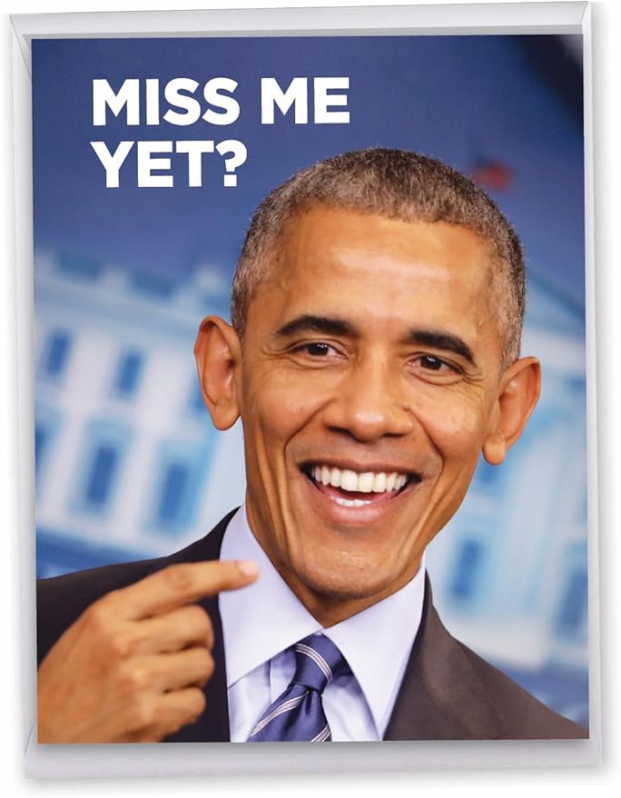 NobleWorks - 1 Big Political Birthday Card with Envelope (8.5 x 11 Inch) - Democrat and Republican Humor Bday Card - Miss Me Yet J5220BDG