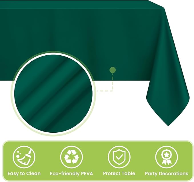 Mulbozy Dark Green Plastic Table Cloth Disposable 4 Pack, 54 × 108 Inch Tablecloths Rectangle, Green Plastic Table Cover for Party Decor