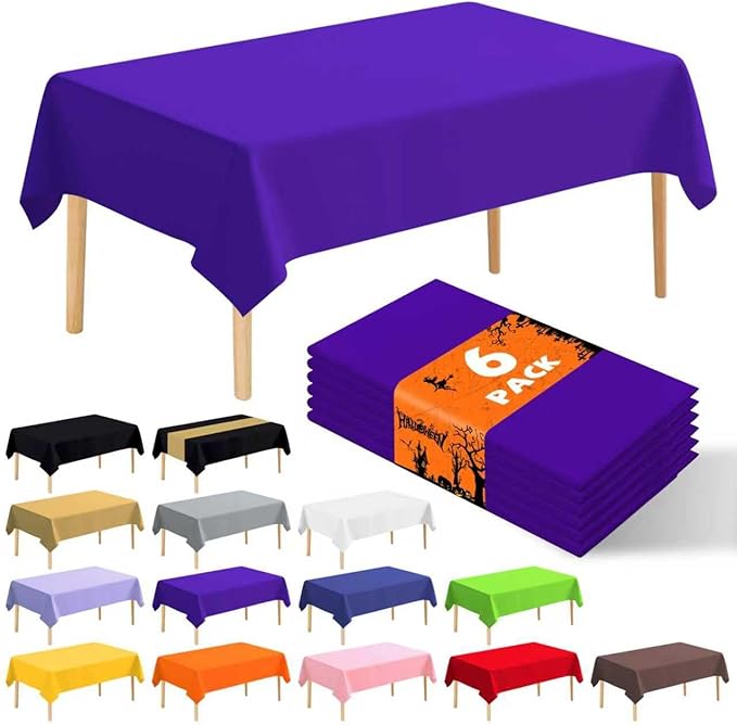 6 Pack Premium Disposable Plastic Tablecloth 54" x 108" Party Table Cloths Disposable for 6 to 8 Foot Tables Indoor or Outdoor Birthdays Weddings Christmas Anniversary Buffet Table (Dark purple)