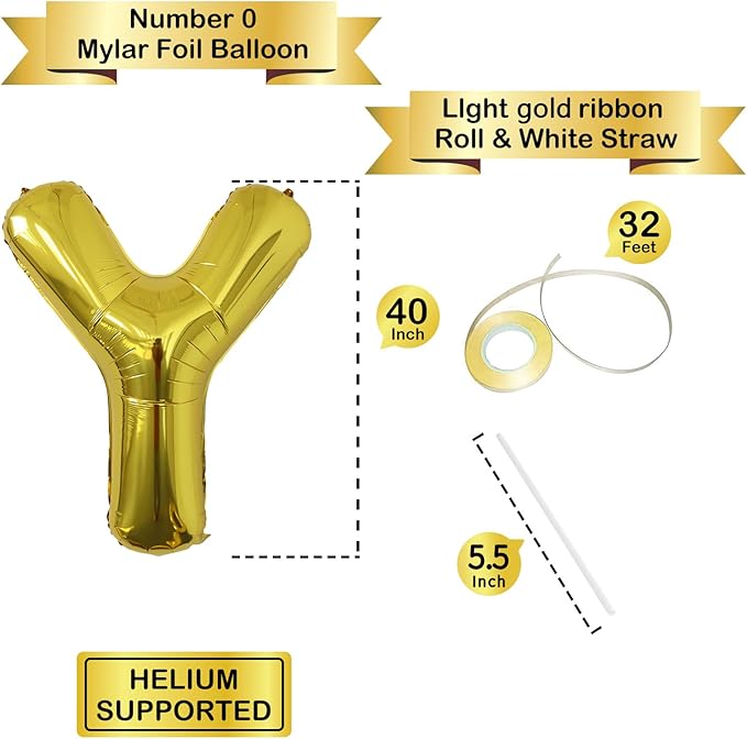 Letter Balloons Gold Party Balloon - 40 Inch Large Gold Letter Y Balloon, Letter Balloon Birthday Decorations, Balloon for Women Men Anniversary Party Decorations Supplies