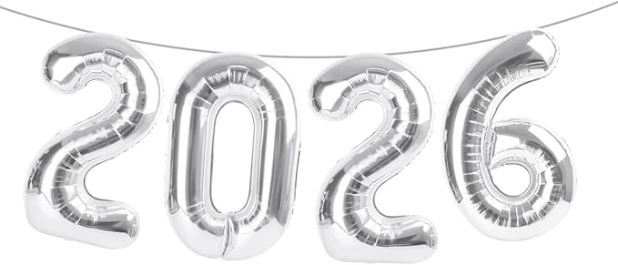 Silver 2026 Balloons, 22 Number Balloon, 40 Inch Foil Big Number Balloons for 2 20 22 26 2026 Happy Birthday Party Supplies, Graduation, Wedding, Anniversary, New Year Eve Decoration