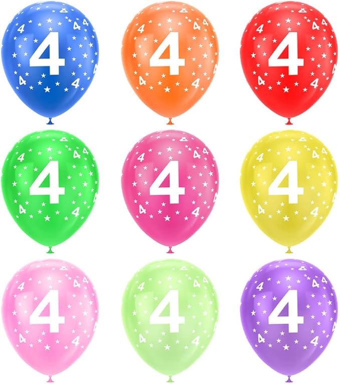 Ainiv 4th Birthday Balloons 18PCS, 12inch Numbers Printed Latex Party Balloons, 4th Anniversary Party Supplies Balloons, Numbers Balloons Decorations for Girls Boys 4 Year Old Birthday Party
