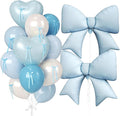 Paready Baby Blue Heart Balloon, 38 Inch Bow Balloons, Pearl Sand White Dusty Blue Latex Balloons and Bow Heart Shaped Foil Balloon for Boys Birthday Wedding Bridal Baby Boy Shower Valentine Decor
