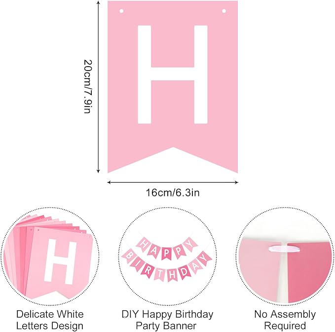 Happy Birthday Banner Sign, Birthday Garland Wall Door Hanging Banners Flag for Women Men Boys Girls Party Backdrop Decorations, Personalized Name Banner White Letters Pink and Light Pink