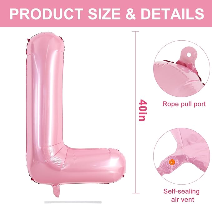TONIFUL 40 Inch Large Pink Letter L Balloons Giant Foil Mylar Alphabet Balloon for Birthday Party Anniversary Baby Shower Wedding Supplies Decorations
