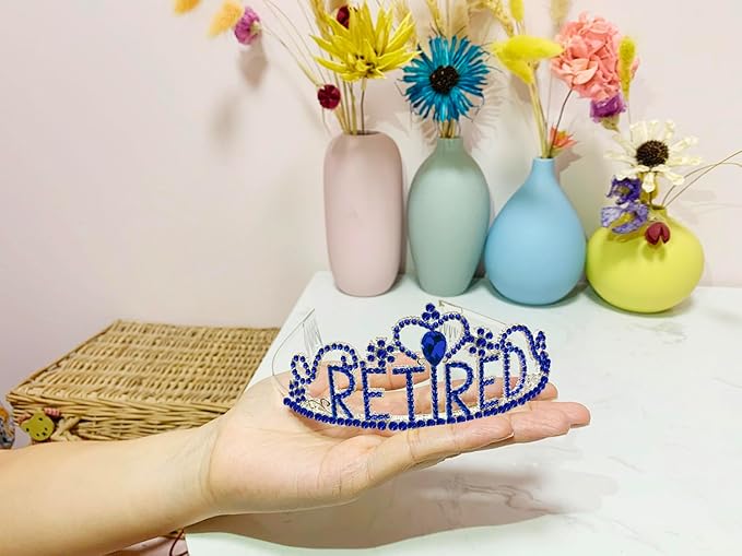 JETKONG Retirement Party Decorations Retired Tiara/Crown, Retired Sash for Women Retirement Gifts, Retirement Party Supplies, Gifts, Favors (Dark Blue)