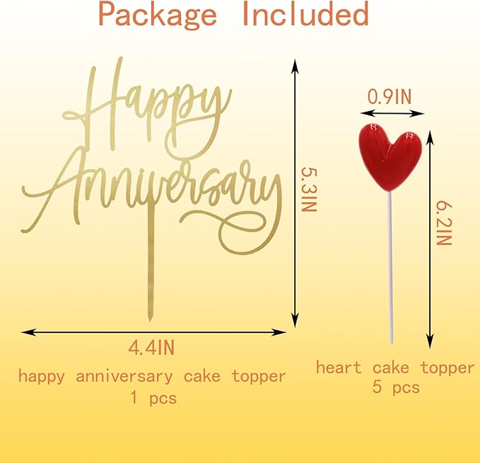 Happy Anniversary Cake Topper Happy Anniversary Cake Decorations for Party Decorations (gold red heart)