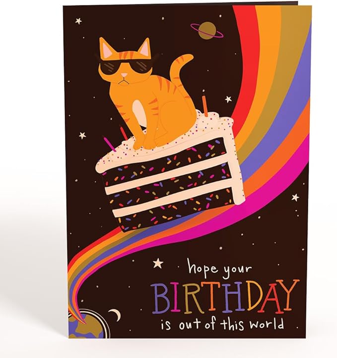 Lovepop Funny Birthday Cat Pop-Up Card for Her and Him - 3D Greeting Cards for Boys, Girls, Men, Women - Out of This World - 5" x 7" Card - Blank Notecard and Envelope Included