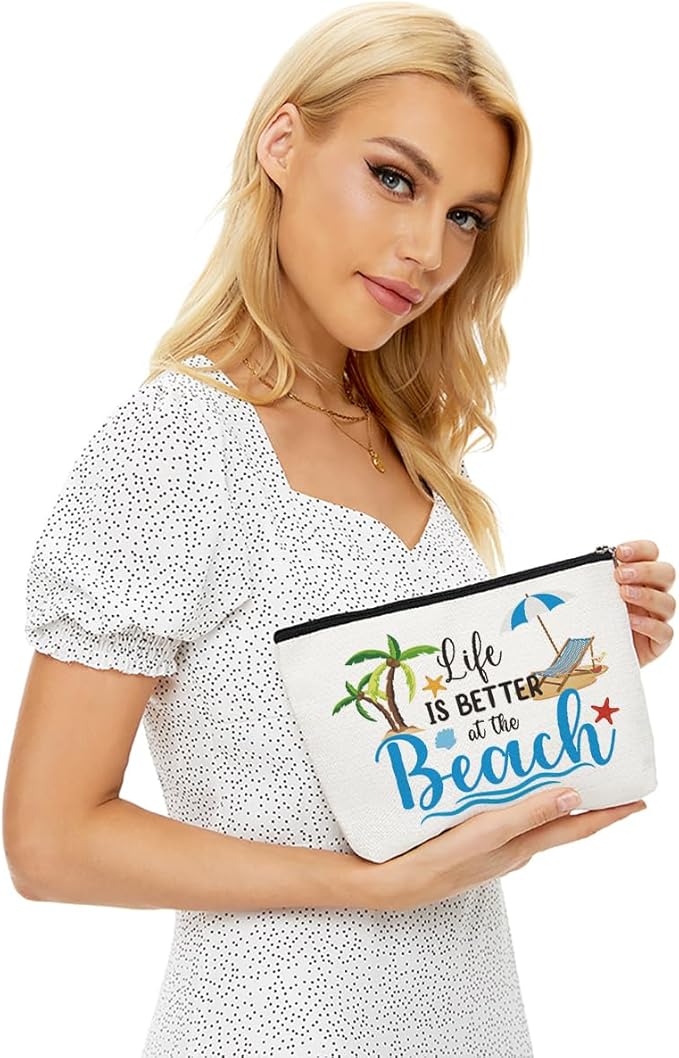 4PCs Beach Gifts for Women Makeup Bag, Beach Stuff Cosmetic Bag, Beachs Bags for Women, Beachs Vacation Survival Kit Essentials Sunscreen Bag, Gifts for Lovers Girls Friends Sister Bestie
