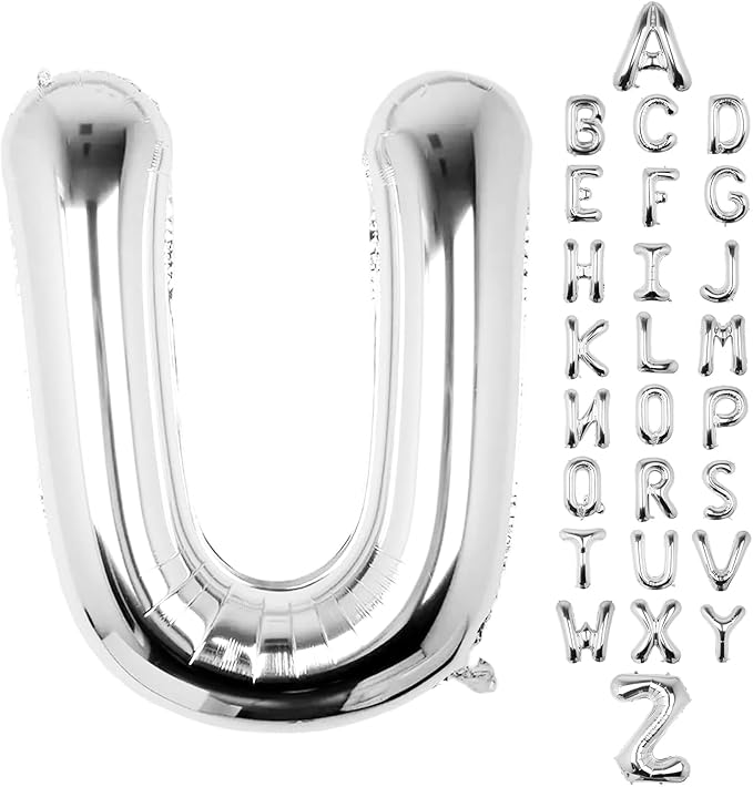 Letter Balloons 40Inch Large Giant big Foil Mylar Silver Balloons U for Birthday Party Decorations