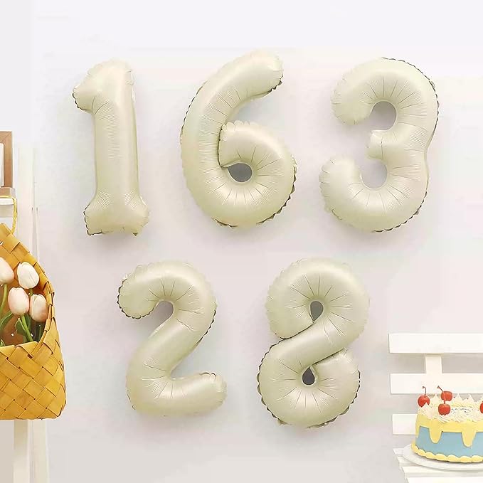 Number Balloons 16 Inch Sand White 0-9 Number Foil Balloons 14 Pcs Custom Digital Balloons for Party Decorations New Years Eve Party Birthday Graduations Anniversary Baby Shower