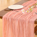Socomi 3pcs Coral Peach Easter Spring Cheesecloth Table Runner Boho Rustic Gauze 120 inch 10FT Cheese Cloth Runner for Wedding Party Baby Shower Birthday Home Decor Holiday Decorations