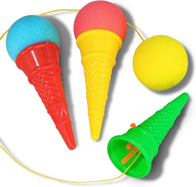 Novelty Place Ice Cream Shooters Toy (Pack of 12) - Squeeze N' Pop Game - Multi-Color Icecream Cone Foam Ball Launcher - Great Party Favors and Carnival Prize for Kids and Children (7 inch)