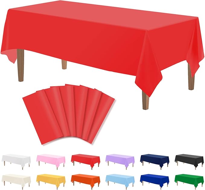 Kopokita 6PCS Red Plastic Tablecloths 54 x 108 Inch, Disposable Table Cloths Rectangle Party Table Covers