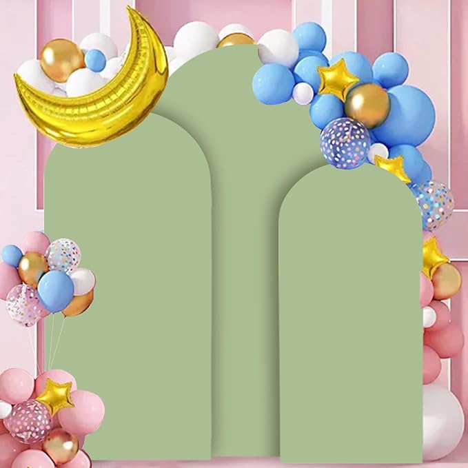Sage Green Wedding Arch Cover Set of 3 Spandex Fitted Arch Backdrop Cover 6FT 6.6FT 7.2FT Chiara Arch Stand Covers Round Top Arch Cover Backdrop Fabric for Wedding Balloon Party Decorations