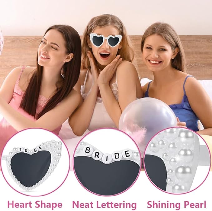 Bride Sash and Sunglasses Bride to Be Sashes Pearl White Heart Sunglasses Accessories for Bachelorette Bridal Shower Engagement Wedding Party
