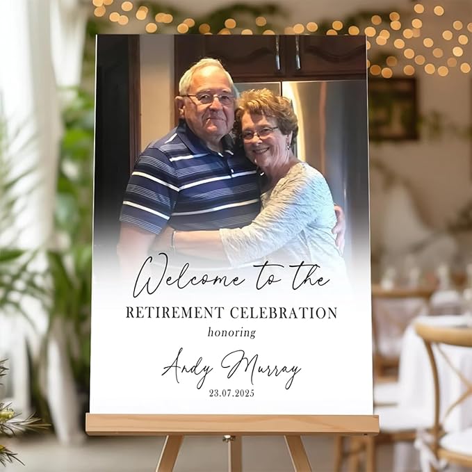 Personalized Retirement Party Welcome Sign - Custom Elegant White Retirement Celebration Party Decor - Customizable Name & Date - Multiple Sizes