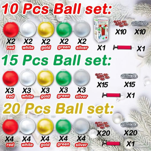 10 PCS Outdoor Decorations, 11 Inch Inflatable Christmas Balls, Festive Ornaments for Front Door Yard, with Pump (Red, Green, White, Gold, Silver)