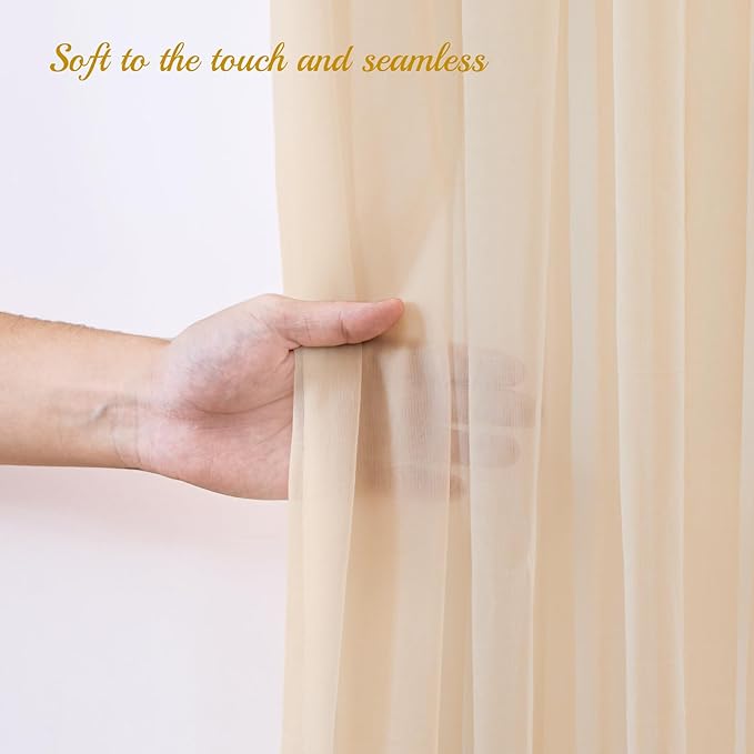 30x8ft Champagne Tulle Backdrop Curtain with Lights String for Parites, Sheer Backdrop Curtains for Wedding Baby Shower Birthday Party Photo Shoot Decorations