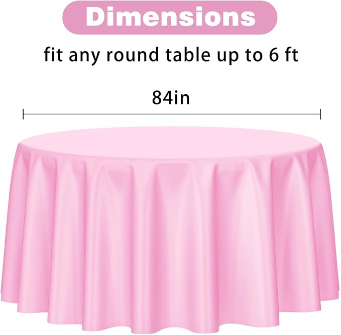 Kopokita 2 Pack Pink Round Disposable Plastic Tablecloths 84 inch Party Table Covers