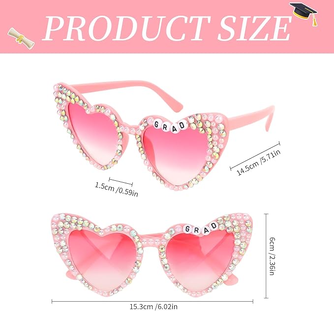Jaciya Graduation Glasses for Women 2026 - Sparkly GRAD Sunglasses for Photo Booths, Party Favors, Grad Decorations