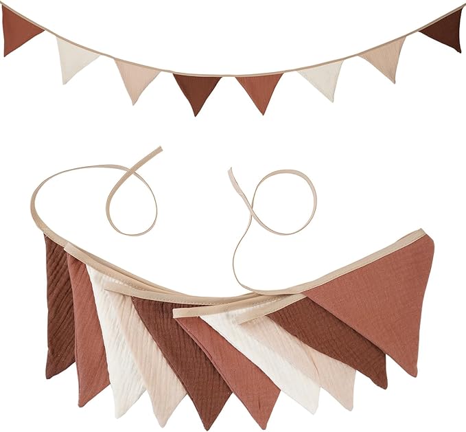 Pennant Banners Bunting Flags Beige and Coffee, Garland Triangle Banners Fabric for Boho Shower Wedding Party Decorations Nursery Playroom Decor(Beige Coffee)