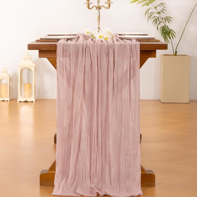 Socomi 3pcs Pink Cheesecloth Table Runner Easter Spring Boho Rustic Gauze Dusty Pink Farmhouse 120 inch 10FT Cheese Cloth Runner for Wedding Party Baby Shower Birthday Home Decor