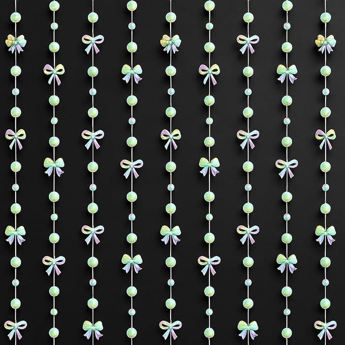 Katchon, Iridescent Bows Garland - Pack of 9 Strings, 5 Feet | Bow Garland, Bachelorette Party Decorations | Bridal Shower Backdrop, Bridal Shower Decorations | Wedding Decor for Bow Party Decorations