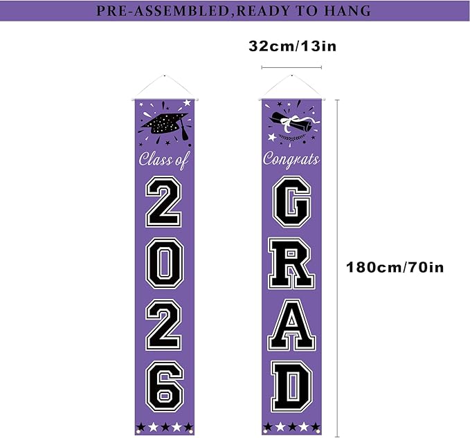 DAZONGE 2026 Graduation Decorations Purple - Graduation Porch Banners Class of 2026 Decorations for Any Schools or Grades