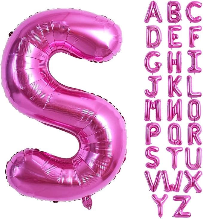 TONIFUL 40 Inch Large Rose Red Letter S Balloons - Giant Hot Pink Alphabet Letter Balloons for Birthday Party Anniversary Supplies Decorations