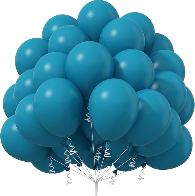 Peacock Blue Balloons 12 Inch, 50 Pcs Turquoise Blue Balloon Teal Blue Latex Balloons Matte Dark Teal Aqua Blue Helium Balloons for Birthday Baby Shower Wedding Whale Theme Party Decorations
