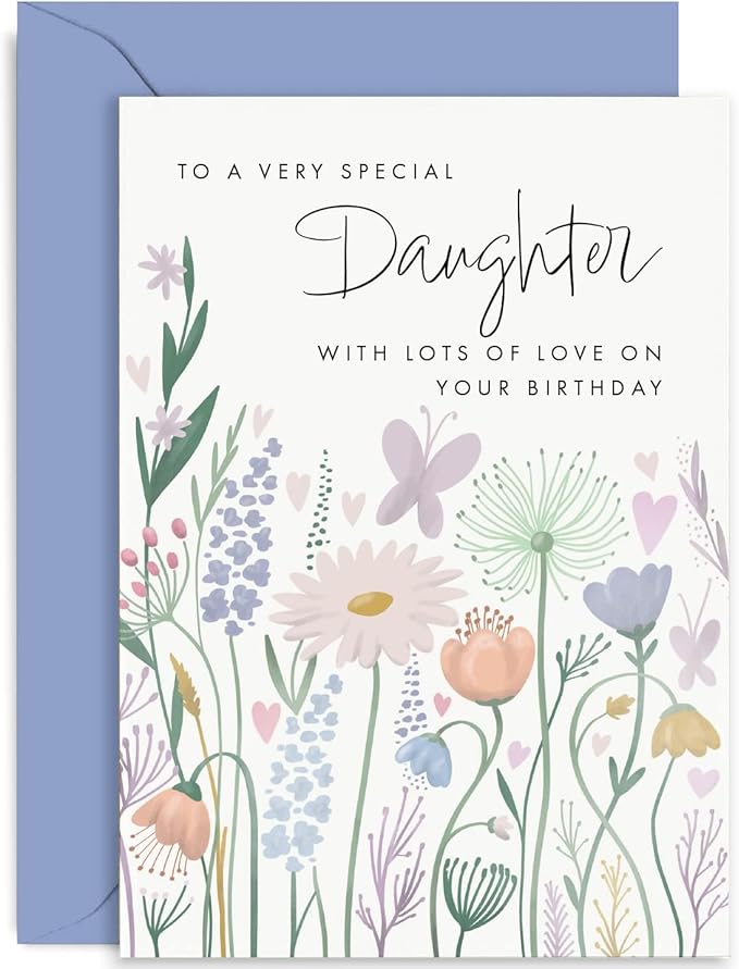 Old English Co. Birthday Card For Daughter - Butterfly Hearts Flower Birthday Card for Her - Cute Birthday Card for Adult Woman from Mum, Dad, Parents - Cards for Her | Blank Inside with Envelope