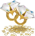 Engagement Party Decorations Set - 2 Giant Diamond Ring Balloons + Gold Confetti Table Scatter, Engagement & Wedding Party Supplies for Bridal Shower, Bachelorette, Anniversary Celebration