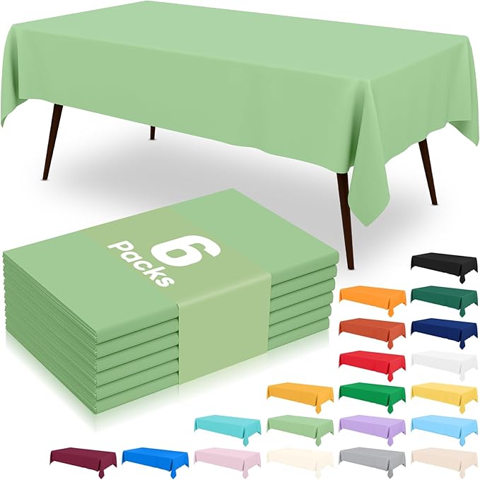 misaya 6 Packs Disposable Plastic Table Cloth, 54 x 108 Inch Waterproof Rectangle Tablecloth, Leakproof & Sturdy Decorative Table Covers for Easter, Picnic, Party and Outdoor, Sage Green