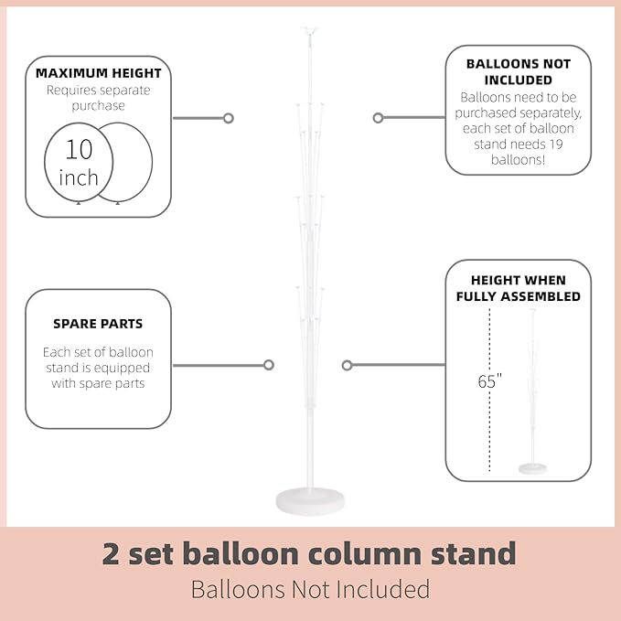Balloon Column Stand Kit Set of 2 - Balloon Stand with Base, and Pole,Balloon Tower Backdrop Decoration for Wedding, Baby Shower, Birthday Party, or Bachelorette Parties