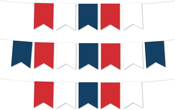 Andaz Press Hanging Pennant Banner with String, Red, White, Navy Blue, 1-Set, 24 Pennants, Approx. 12-Feet Long, Veterans Day Election Theme Colored Supplies