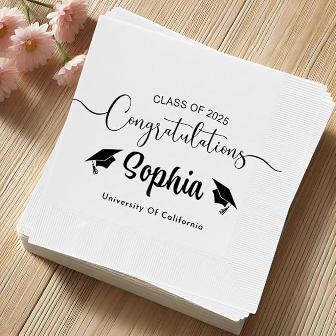 Personalized Graduation Party Disposable Napkins, Custom Grad Party Decor, Class Of 2025, Congratulations Grad, Gifts For Graduations Parties Style 1