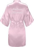 EPLAZA Women's One Size Silver Rhinestones Bride Bridesmaid Short Satin Robes for Wedding Party Getting Ready