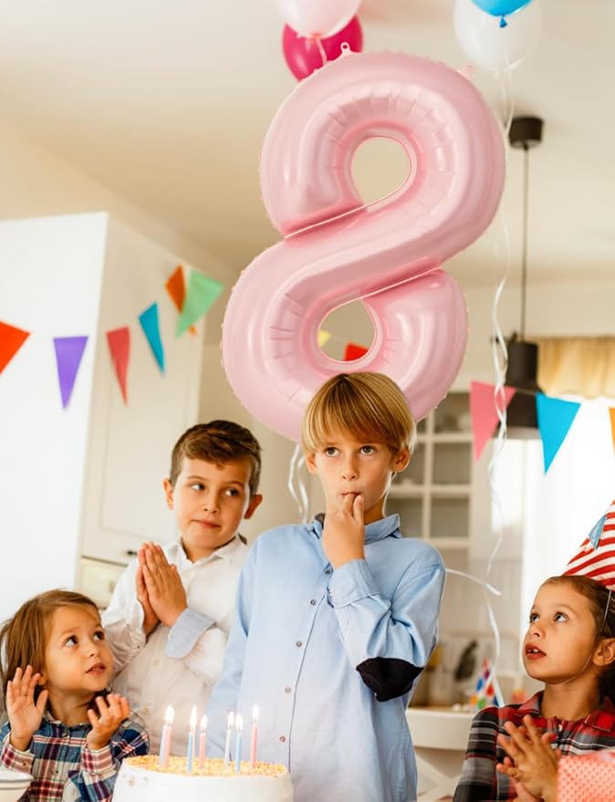 Pink Number 8 Balloons – 40 Inch Giant Foil Number Balloon, Light Pink Number Balloon for Girls Birthday, Baby Shower & Princess Theme Party Decorations
