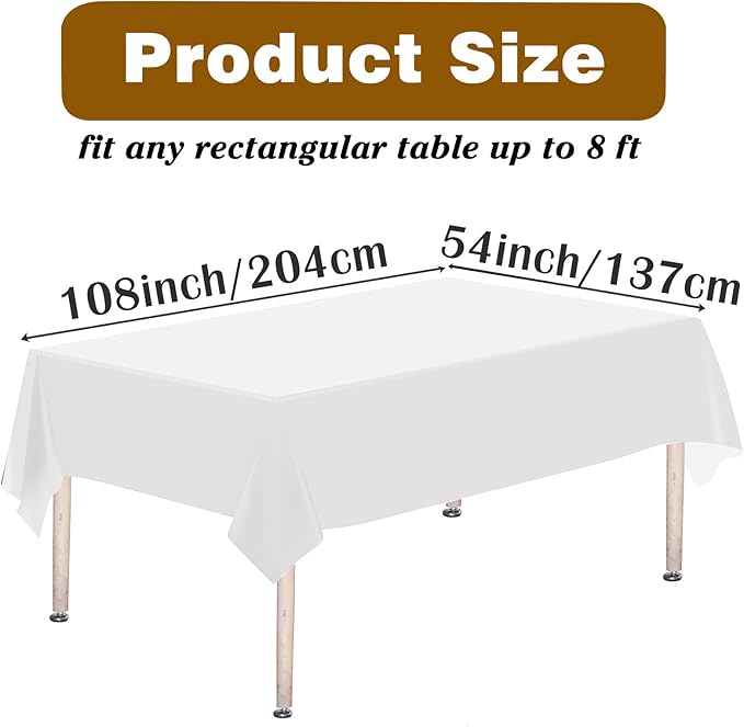 Kopokita 2PCS White Rectangle Disposable Plastic Tablecloths 54 x 108 Inch Party Table Covers