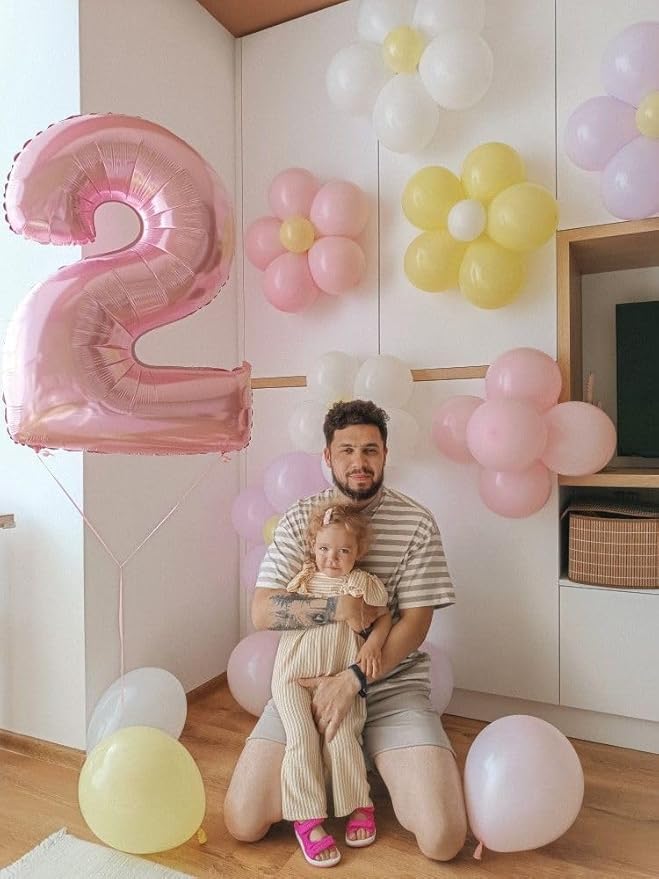 Pearl Pink 2 Balloon, 40 Inch Birthday Balloon for Party Decoration, Foil Number Ballon for 2, 12, 20, 29, 2026 Celebration, Graduation, Birthday, Baby Shower, Anniversary Decor