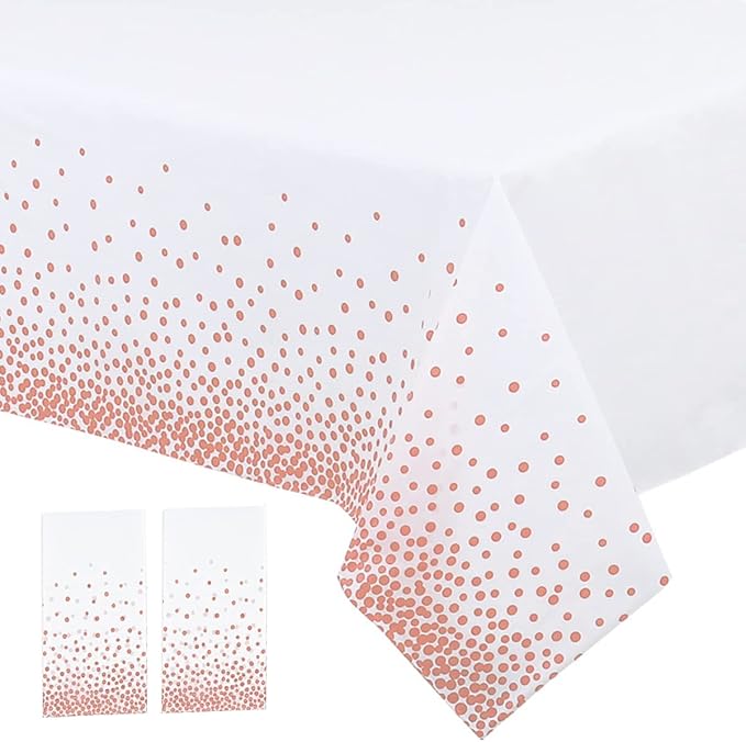 2 Pack Plastic Tablecloth Disposable Rose Gold Tablecloth for Rectangle Tables 54" x 108" Party Decorations Birthday Thanksgiving Christmas Valentines Wedding Outdoor BBQ Picnic (Rose Gold, 2 Pack)