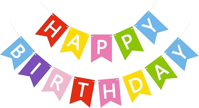 Happy Birthday Banner Sign, Birthday Garland Wall Door Hanging Banners Flag for Women Men Boys Girls Party Backdrop Decorations, Personalized Name Banner White Letters Multicolor