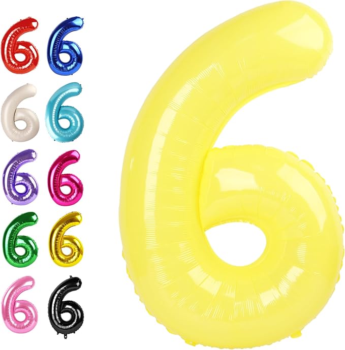 2026 Yellow 40 Inch Mylar Foil Number 6 Balloon, Birthday Balloons for 6 16 Boy Girl Party Decorations Supplies,Yellow Big Helium Balloon Numbers for 26 36 46 60 Men Women Anniversary