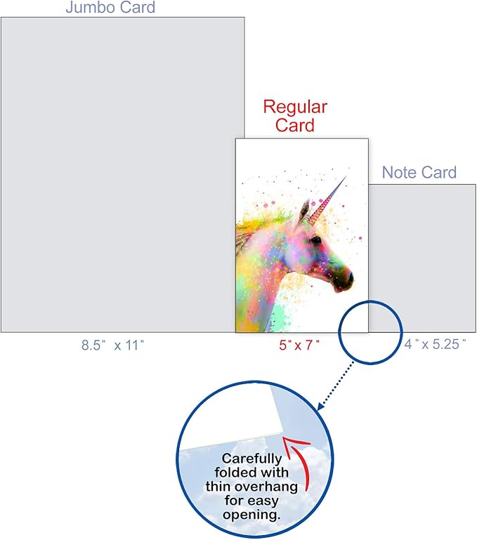 The Best Card Company - 1 Happy Birthday Card with Envelope - Adorable Colorful Animals, Fun Notecard - Funky Rainbow Unicorns C6748DBDG