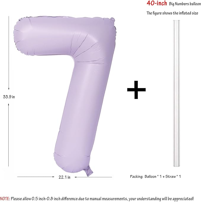 40 In Matte Purple Number Balloons Helium Foil Mylar Balloon Birthday Party banquet Decoration Digital 7
