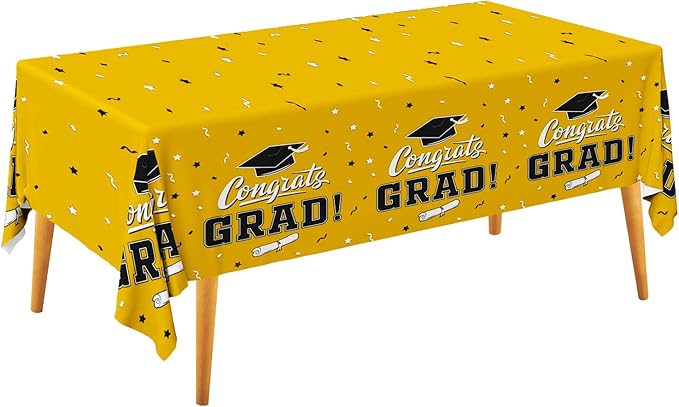 Gatherfun Graduation Party Decorations, Gongrats Grad Tablecover for Graduation Party Supplies, 3 pcs Yellow Table Cloths, 54"x108"