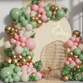 Pink and Green Balloon Arch Garland Kit,137pcs Sage Green and Pastel Pink White Sand Gold Balloons for Boho Girls Woodland Baby Shower Wedding Jungle Safari Birthday Party Decorations