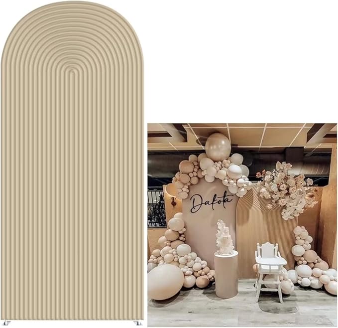 Light Tan Ripples Pattern Arch Backdrop Cover for Birthday Party Wedding Baby Shower Decorations Chiara Backdrops Arched Wall Frame Stands Covers Props GP-454 4ft * 7ft