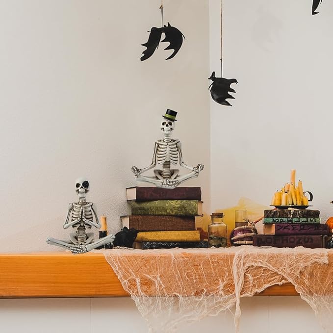 Halloween Decorations Indoor, Gothic Skeleton Couple Decor for Home & Office, 2 Pack Small Resin Skull Figurines, Spooky Tabletop Sculptures for Desk, Bookshelf, Haunted House